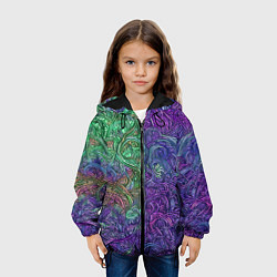 Куртка с капюшоном детская Вьющийся узор фиолетовый и зелёный, цвет: 3D-черный — фото 2