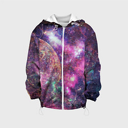 Куртка с капюшоном детская Пурпурные космические туманности со звездами, цвет: 3D-белый