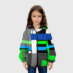Куртка с капюшоном детская Геометрический узор сине -зеленый в стиле пэчворк, цвет: 3D-черный — фото 2