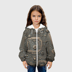 Куртка с капюшоном детская Металлическая ржавая обшивка с микросхемами и гайк, цвет: 3D-белый — фото 2