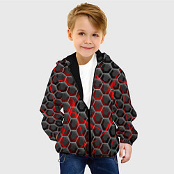 Куртка с капюшоном детская Красные узоры шестиугольник, цвет: 3D-черный — фото 2