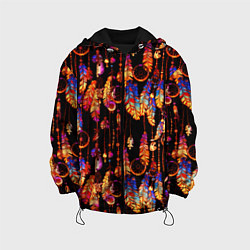 Куртка с капюшоном детская Ловцы снов с яркими перьями, цвет: 3D-черный