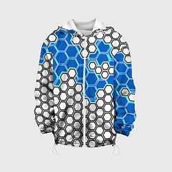 Куртка с капюшоном детская Синяя энерго-броня из шестиугольников, цвет: 3D-белый