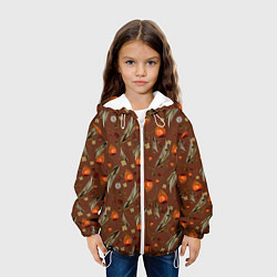 Куртка с капюшоном детская Перья и физалис brown, цвет: 3D-белый — фото 2