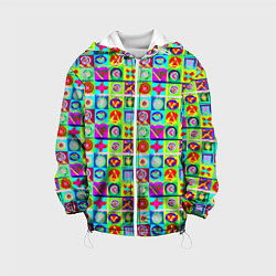 Куртка с капюшоном детская Сердца и квадраты абстракция, цвет: 3D-белый