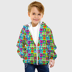 Куртка с капюшоном детская Сердца и квадраты абстракция, цвет: 3D-белый — фото 2