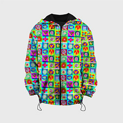 Куртка с капюшоном детская Сердца и квадраты абстракция, цвет: 3D-черный