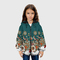 Куртка с капюшоном детская Индийский орнамент с птицами, цвет: 3D-черный — фото 2
