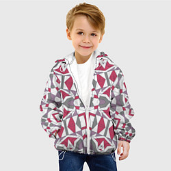 Куртка с капюшоном детская Геометрический узор красно серый, цвет: 3D-белый — фото 2
