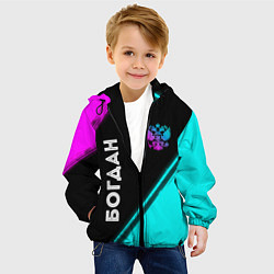 Куртка с капюшоном детская Богдан и неоновый герб России вертикально, цвет: 3D-черный — фото 2