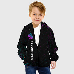 Куртка с капюшоном детская Станислав и неоновый герб России по-вертикали, цвет: 3D-черный — фото 2