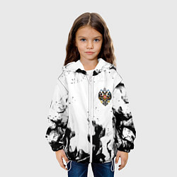 Куртка с капюшоном детская Герб РФ огненный стиль чернобелый, цвет: 3D-белый — фото 2
