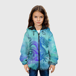 Куртка с капюшоном детская Бирюзовый дракон узор, цвет: 3D-черный — фото 2