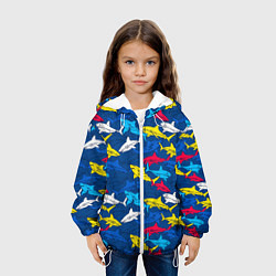 Куртка с капюшоном детская Разноцветные акулы на глубине, цвет: 3D-белый — фото 2
