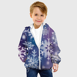 Куртка с капюшоном детская Снежинки на фиолетово-синем фоне, цвет: 3D-белый — фото 2