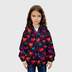 Куртка с капюшоном детская Паттерн с сердцами, цвет: 3D-черный — фото 2