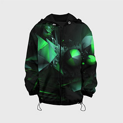 Куртка с капюшоном детская Геометрическая текстурная зеленая абстракция, цвет: 3D-черный