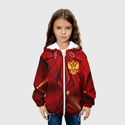 Куртка с капюшоном детская Золотой герб России на красной абстракции, цвет: 3D-белый — фото 2