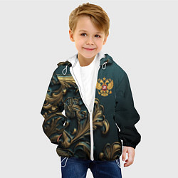Куртка с капюшоном детская Герб России и бирюзовый фон, цвет: 3D-белый — фото 2