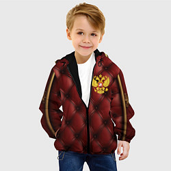 Куртка с капюшоном детская Золотой герб России на красном кожаном фоне, цвет: 3D-черный — фото 2