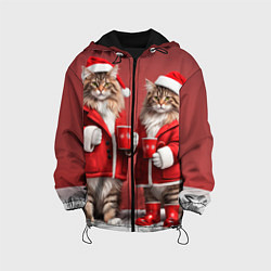 Куртка с капюшоном детская С новым котом - два кота в костюмах Санты, цвет: 3D-черный