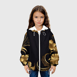 Куртка с капюшоном детская Золотистые объемные листья и узоры, цвет: 3D-белый — фото 2