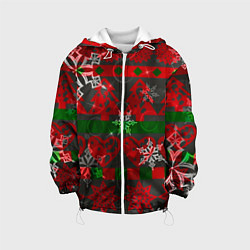 Куртка с капюшоном детская Рождественские узоры ёлки и снежинки, цвет: 3D-белый