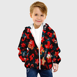 Куртка с капюшоном детская Рождественские узоры красные, цвет: 3D-белый — фото 2