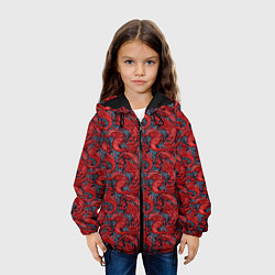 Куртка с капюшоном детская Красные драконы паттерн, цвет: 3D-черный — фото 2