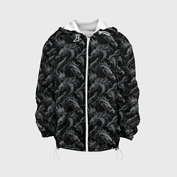 Куртка с капюшоном детская Черные драконы паттерн, цвет: 3D-белый