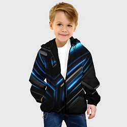 Куртка с капюшоном детская Черный абстрактный фон и синие неоновые вставки, цвет: 3D-черный — фото 2