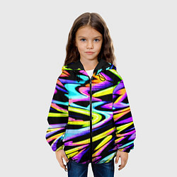 Куртка с капюшоном детская Экспрессивная неоновая абстракция, цвет: 3D-черный — фото 2