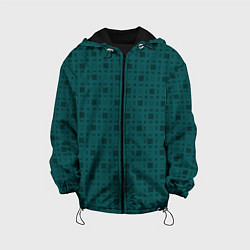 Куртка с капюшоном детская Зелёный квадраты паттерн, цвет: 3D-черный