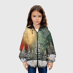 Куртка с капюшоном детская Большая луна и новогодний лес, цвет: 3D-черный — фото 2