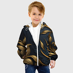 Куртка с капюшоном детская Лепнина объемные золотые узоры на темном синем фон, цвет: 3D-белый — фото 2