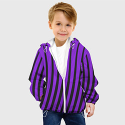 Куртка с капюшоном детская Неоновый фиолетовый полосатый, цвет: 3D-белый — фото 2