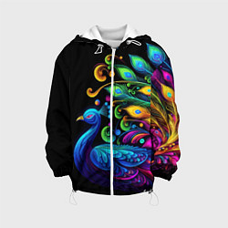 Куртка с капюшоном детская Neon peacock - art, цвет: 3D-белый