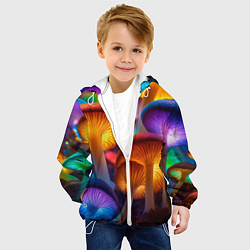 Куртка с капюшоном детская Неоновые светящиеся грибы, цвет: 3D-белый — фото 2