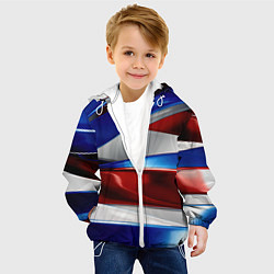 Куртка с капюшоном детская Изогнутая белая синяя красная абстракция, цвет: 3D-белый — фото 2