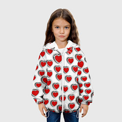 Куртка с капюшоном детская Стикеры наклейки сердечки объемные, цвет: 3D-белый — фото 2