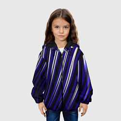 Куртка с капюшоном детская Синие белые черные объемные полосы, цвет: 3D-черный — фото 2
