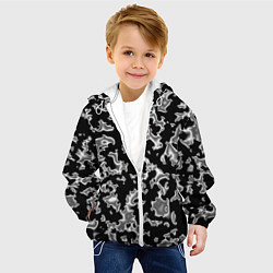 Куртка с капюшоном детская Капли жидкого металла - камуфляж на чёрном, цвет: 3D-белый — фото 2