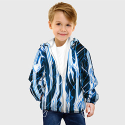 Куртка с капюшоном детская Синие неоновые полосы на чёрном фоне, цвет: 3D-белый — фото 2