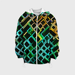 Куртка с капюшоном детская Жёлто-синие квадраты на чёрном фоне, цвет: 3D-белый