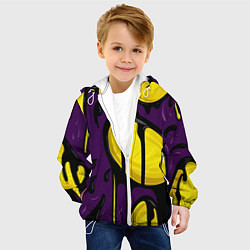 Куртка с капюшоном детская Желтые яркие пятна краски на фиолетовом, цвет: 3D-белый — фото 2