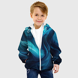 Куртка с капюшоном детская Синяя абстракция в виде волн, цвет: 3D-белый — фото 2