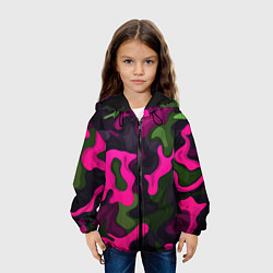 Куртка с капюшоном детская Яркий неоновый камуфляж фиолетовый и зеленый, цвет: 3D-черный — фото 2
