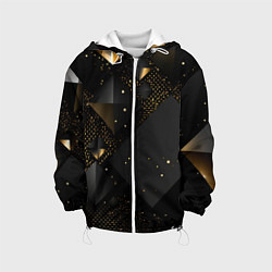 Куртка с капюшоном детская Золотые ромбы на черной абстракции, цвет: 3D-белый