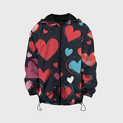 Куртка с капюшоном детская Сердечный паттерн, цвет: 3D-черный