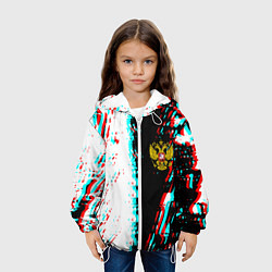 Куртка с капюшоном детская Россия глитч краски текстура спорт, цвет: 3D-белый — фото 2